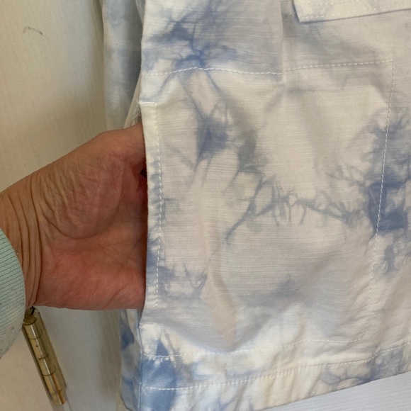 J. Jill Light Blue and White Tie-Dye Cotton Blend Jacket - Picture 6 of 8